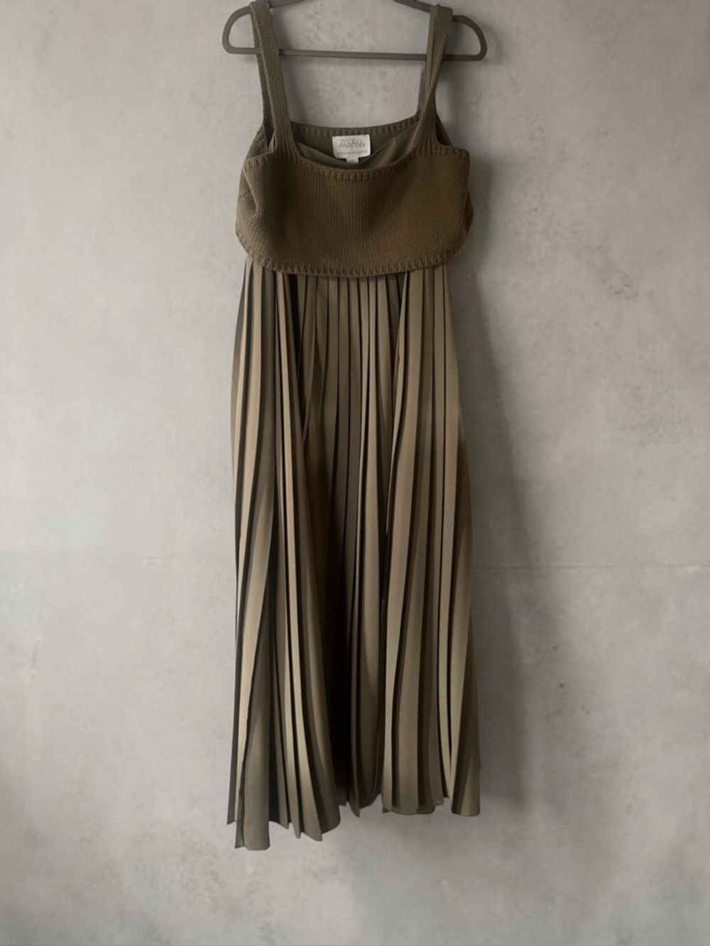 Mare Mare for Anthropologie Pleated Maxi Dress Knit Bodice Olive .